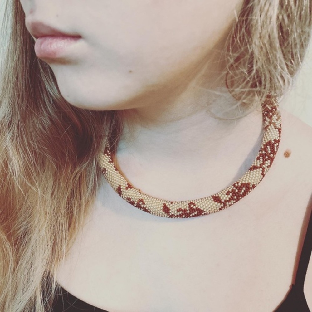 Handmade seed beads crocheted rope necklace - Picture 2 of 4